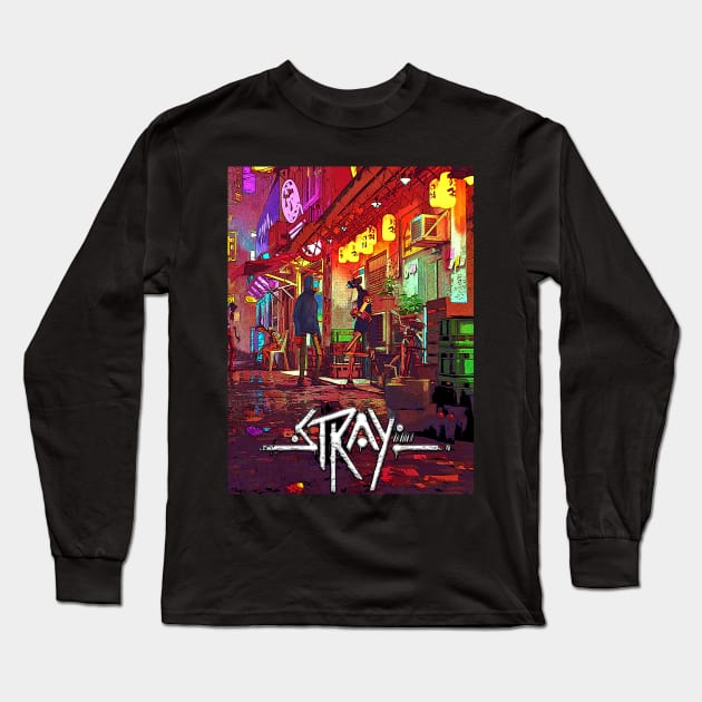 stray cat video gaming Long Sleeve T-Shirt by Color-Lab